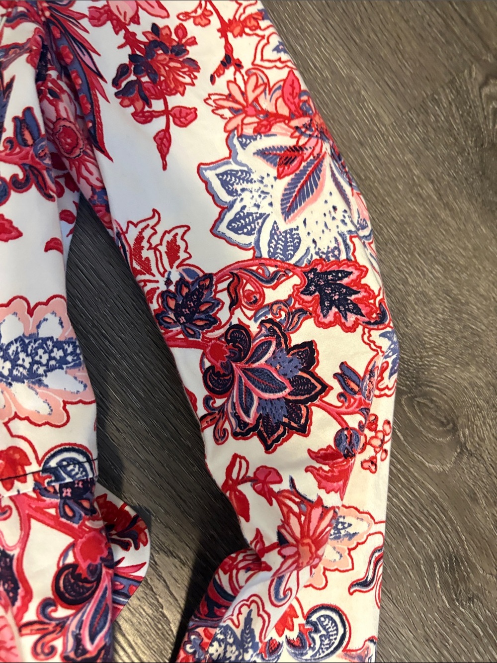 White Floral Zip-Front Blazer with Red and Navy Print - Picture 7 of 9